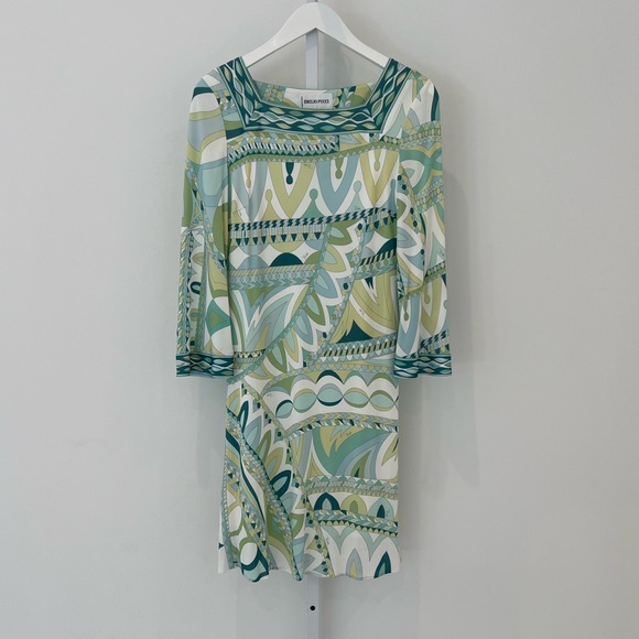 EMILIO PUCCI ICONIC GREEN PRINT SQUARE NECK DRESS MODEL 21R186 SIZE IT 40 / US 6 - Picture 5 of 17